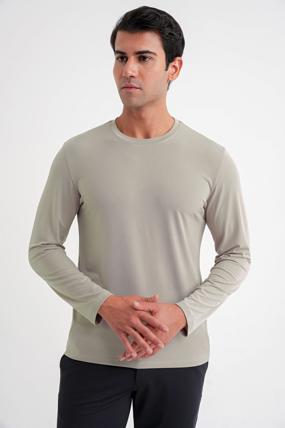 Slim Fit Pamuklu Kumaş Uzun Kollu Bej Tişört TS 917