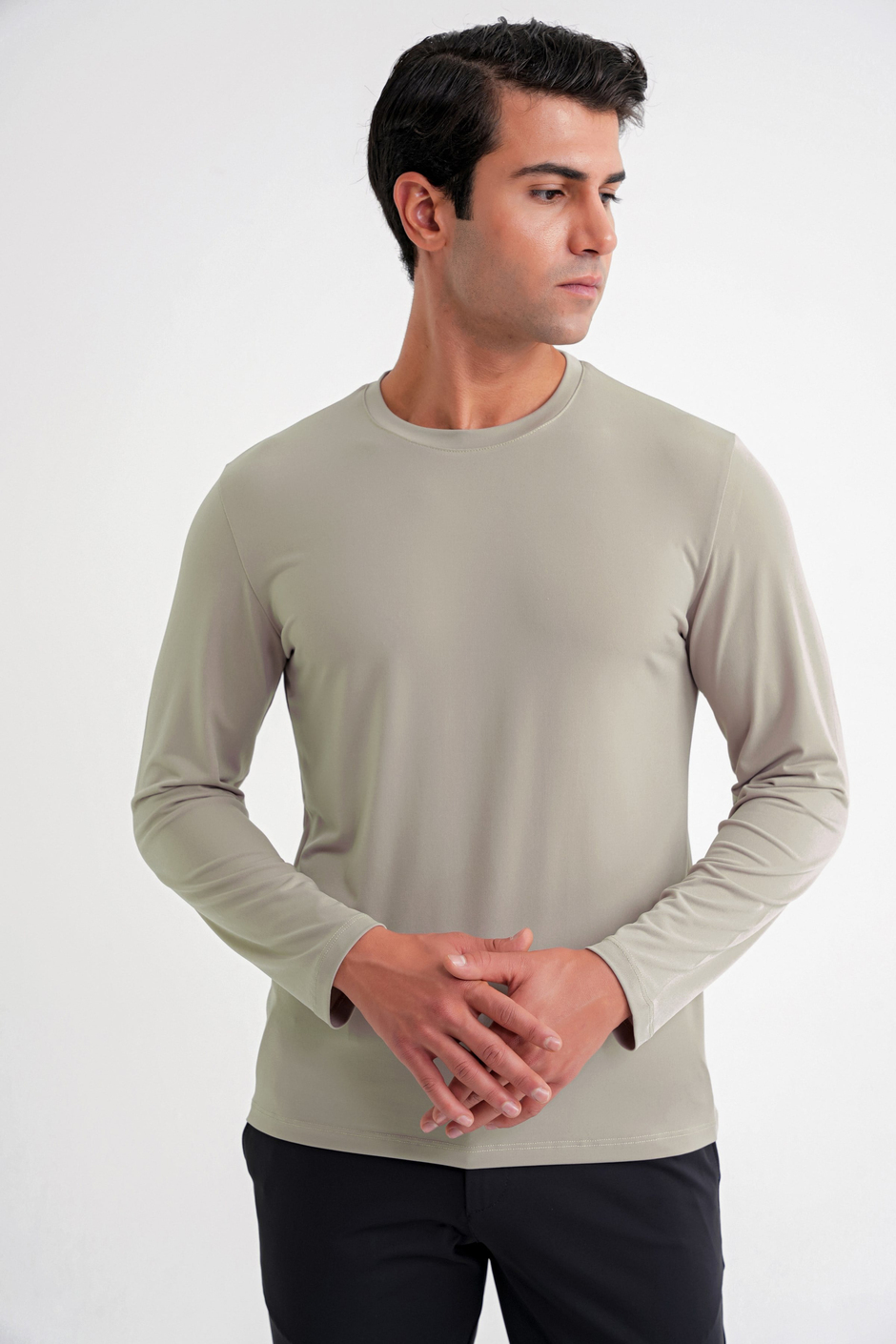 Slim Fit Pamuklu Kumaş Uzun Kollu Bej Tişört TS 917