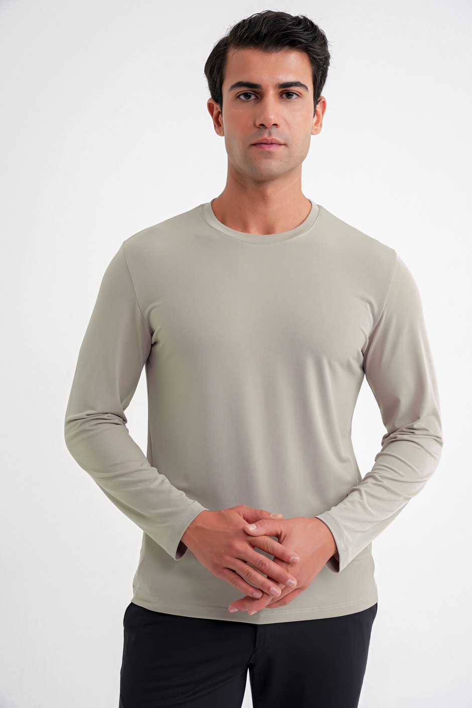 Slim Fit Pamuklu Kumaş Uzun Kollu Bej Tişört TS 917