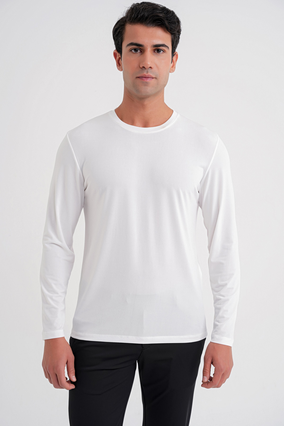 Slim Fit Pamuklu Kumaş Uzun Kollu Ekru Tişört TS 917