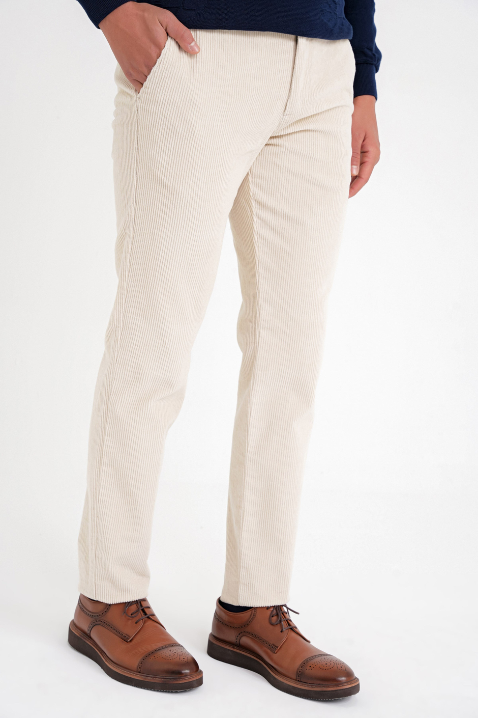 Slim Fit Pilesiz Esnek Pamuklu Kemik Fitilli Kadife Pantolon P 1199