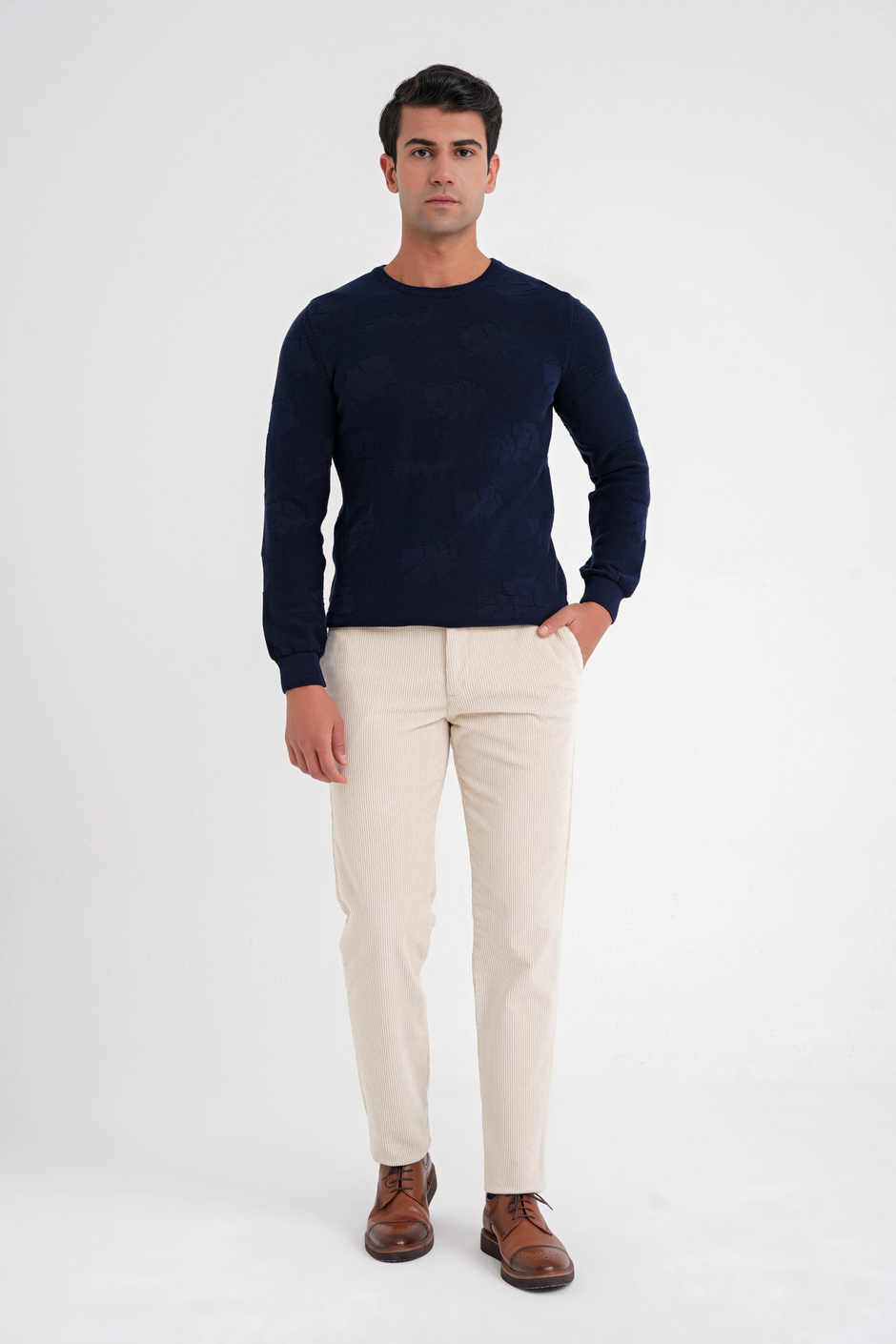 Slim Fit Pilesiz Esnek Pamuklu Kemik Fitilli Kadife Pantolon P 1199