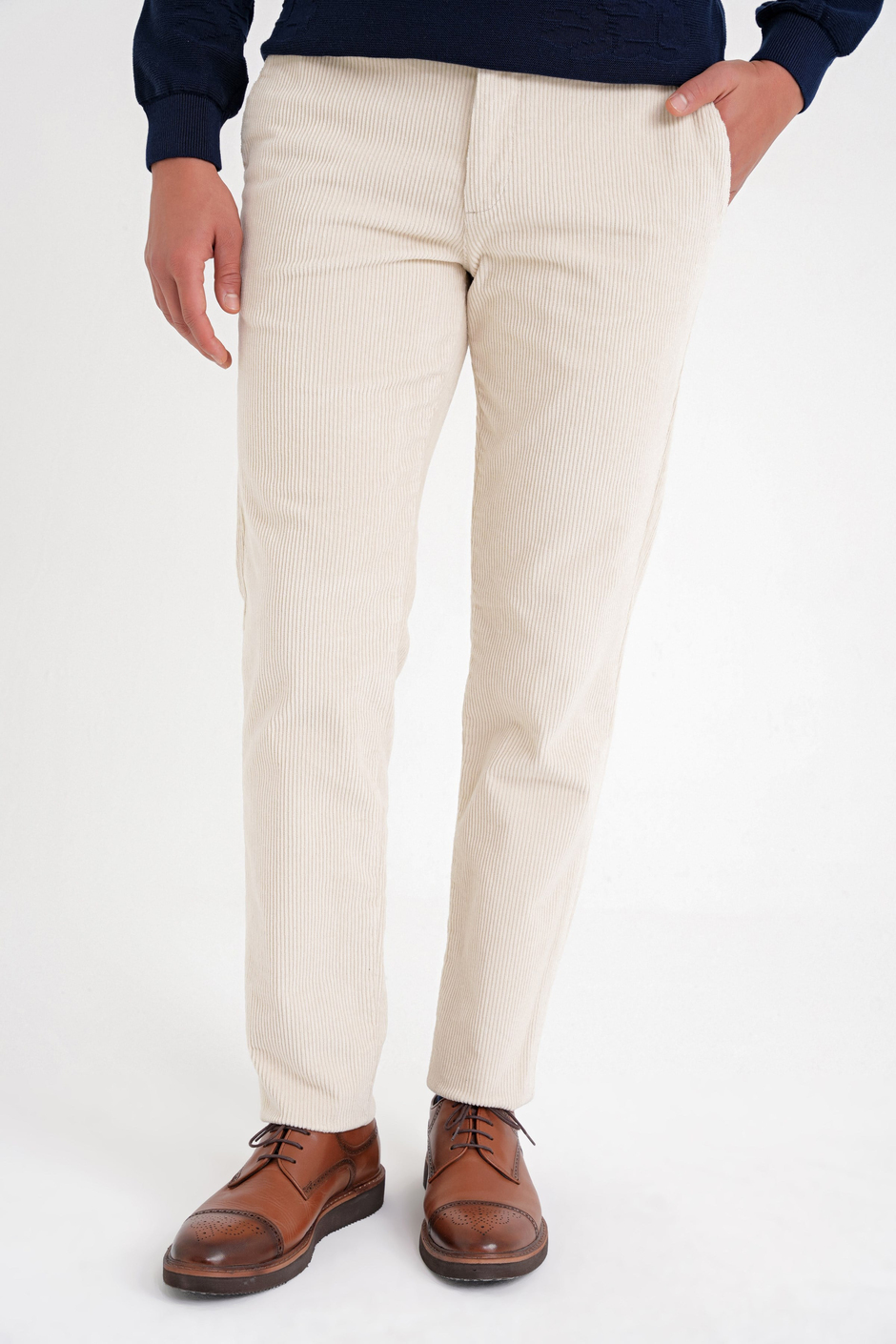 Slim Fit Pilesiz Esnek Pamuklu Kemik Fitilli Kadife Pantolon P 1199
