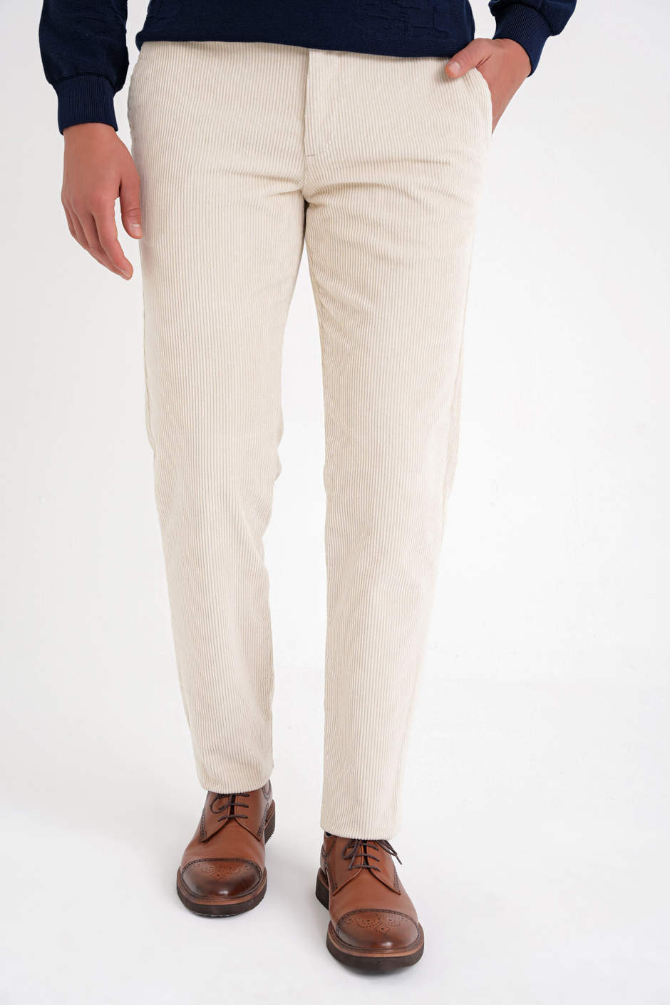 Slim Fit Pilesiz Esnek Pamuklu Kemik Fitilli Kadife Pantolon P 1199