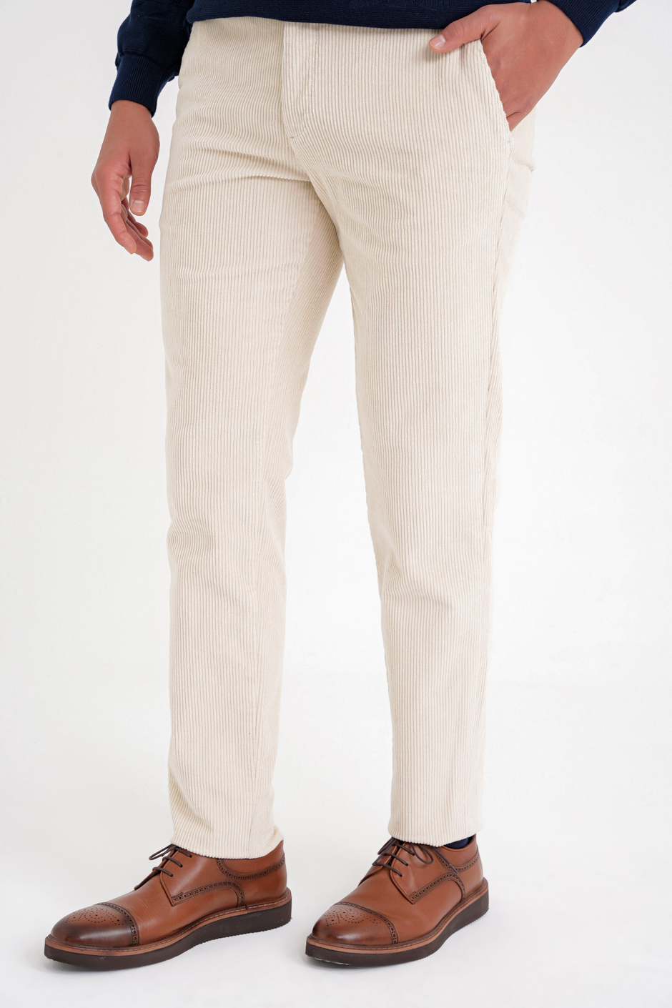 Slim Fit Pilesiz Esnek Pamuklu Kemik Fitilli Kadife Pantolon P 1199