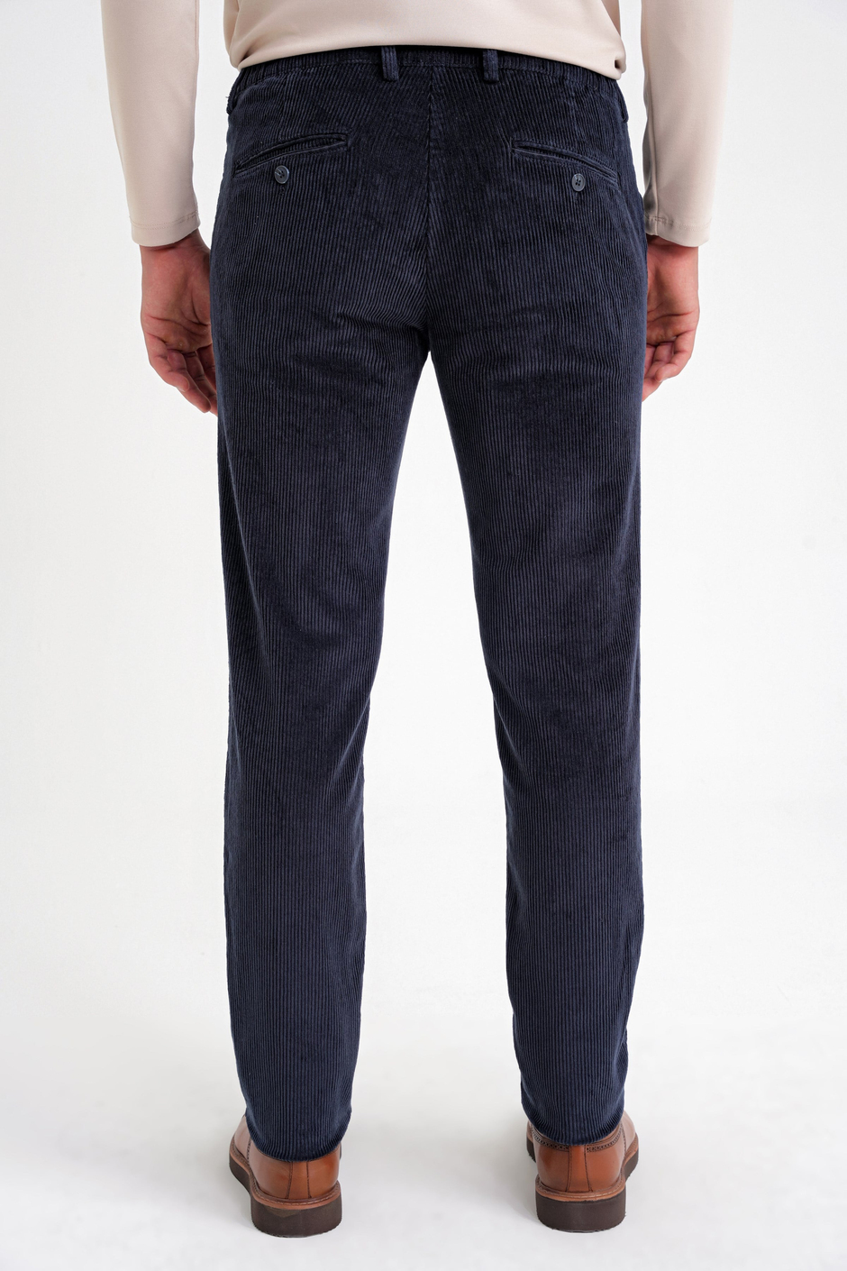 Slim Fit Pilesiz Esnek Pamuklu Lacivert Fitilli Kadife Pantolon P 1199