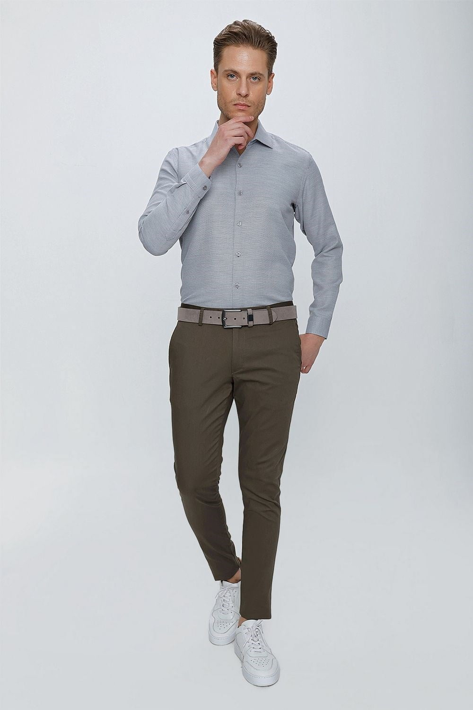 Slim Fit Pilesiz Yan Cepli Esnek %97 Pamuk Toprak Chino Pantolon P 1112