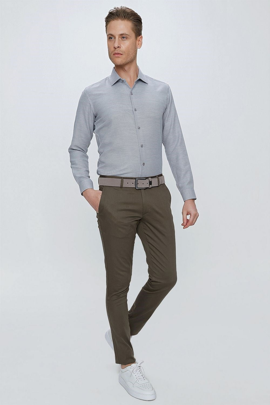 Slim Fit Pilesiz Yan Cepli Esnek %97 Pamuk Toprak Chino Pantolon P 1112