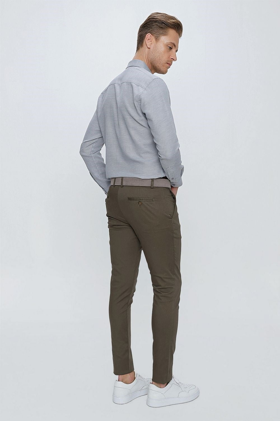 Slim Fit Pilesiz Yan Cepli Esnek %97 Pamuk Toprak Chino Pantolon P 1112
