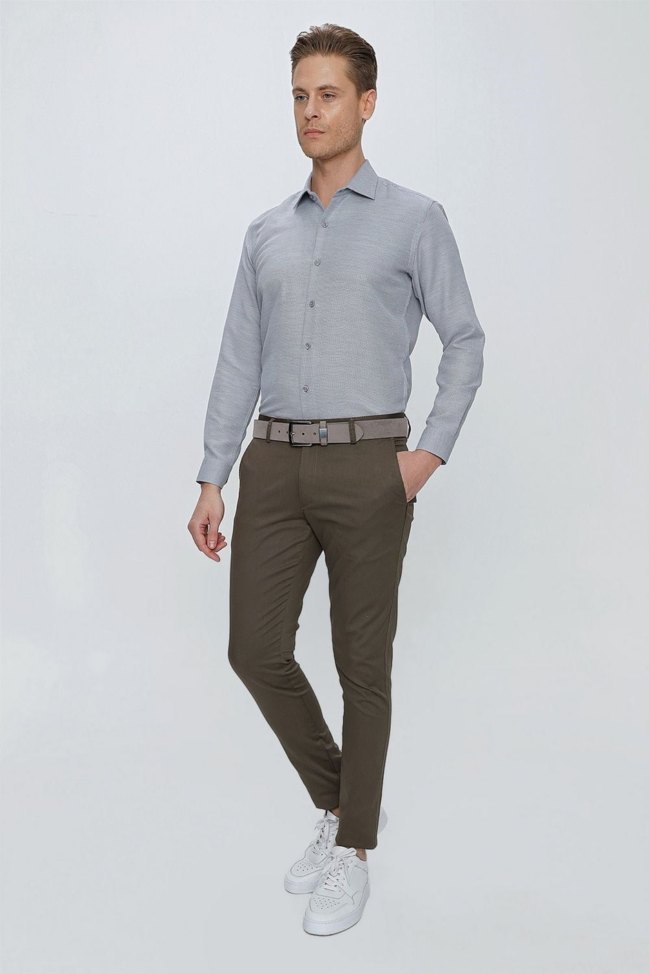 Slim Fit Pilesiz Yan Cepli Esnek %97 Pamuk Toprak Chino Pantolon P 1112