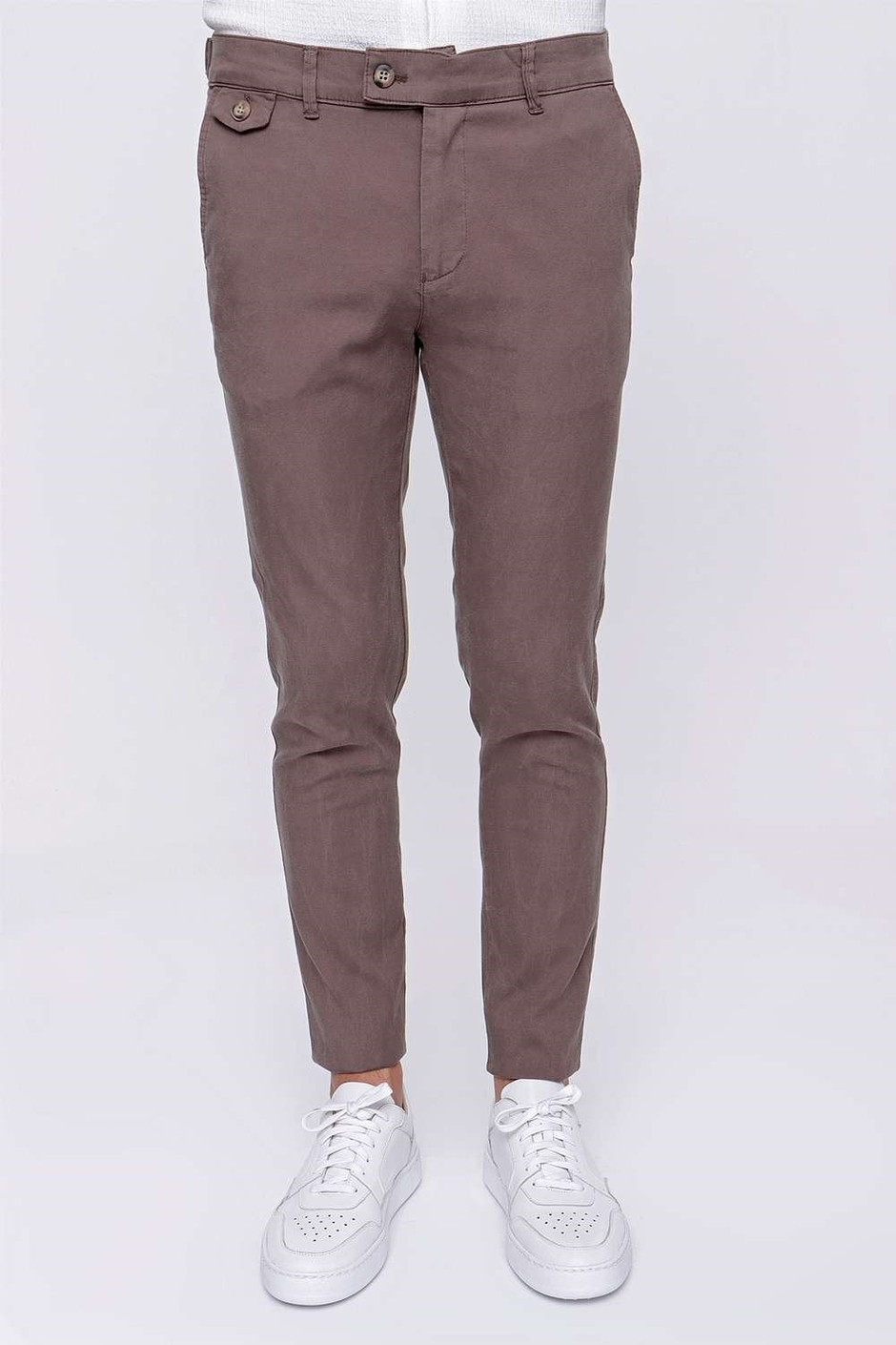 Slim Fit Pilesiz Yan Cepli Esnek Pamuk Toprak Chino Pantolon P 1093