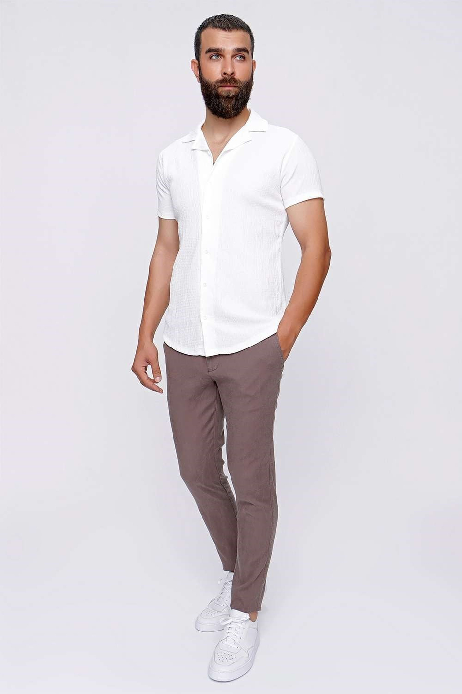 Slim Fit Pilesiz Yan Cepli Esnek Pamuk Toprak Chino Pantolon P 1093
