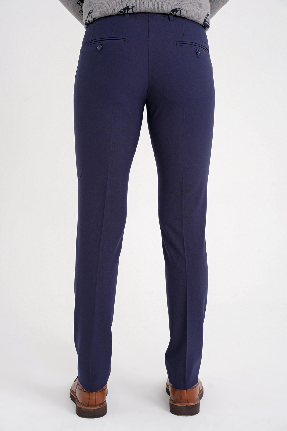 Slim Fit Pilesiz Yan Cepli Esnek Yün Lacivert Kumaş Pantolon P 1091