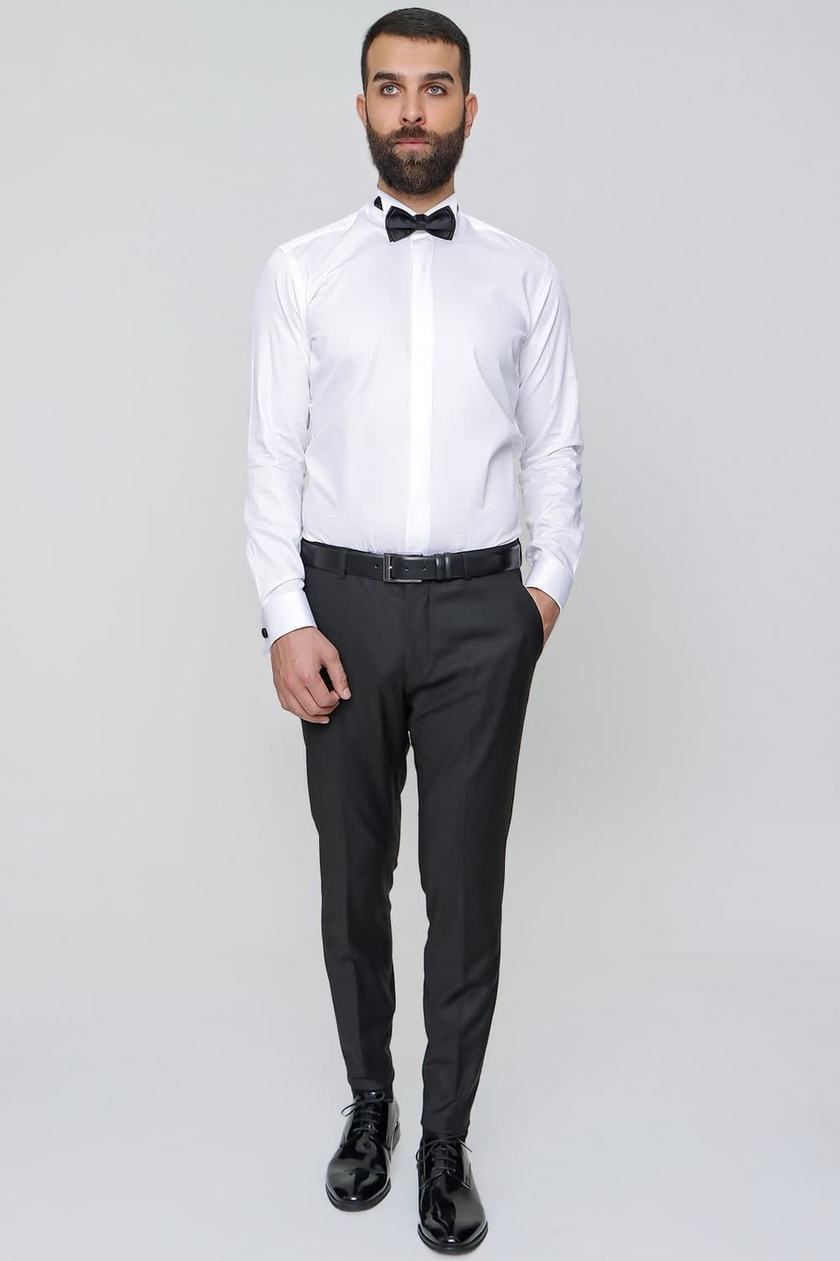 Slim Fit Pilesiz Yan Cepli Esnek Yün Siyah Kumaş Pantolon P 1091