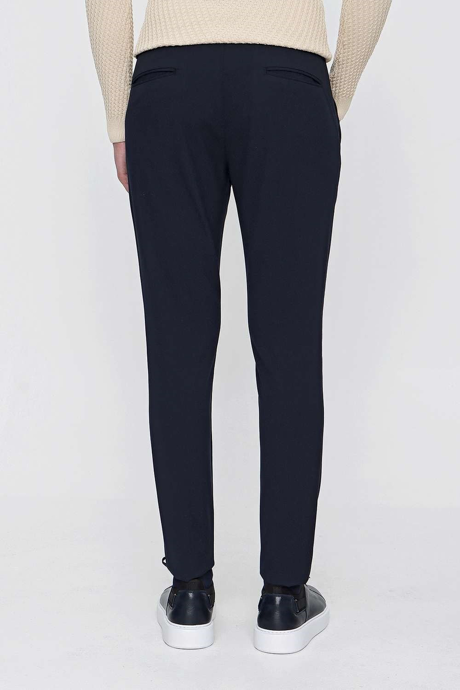 Slim Fit Pilesiz Yan Cepli Esnek Yünlü Lacivert Chino Pantolon P 1102