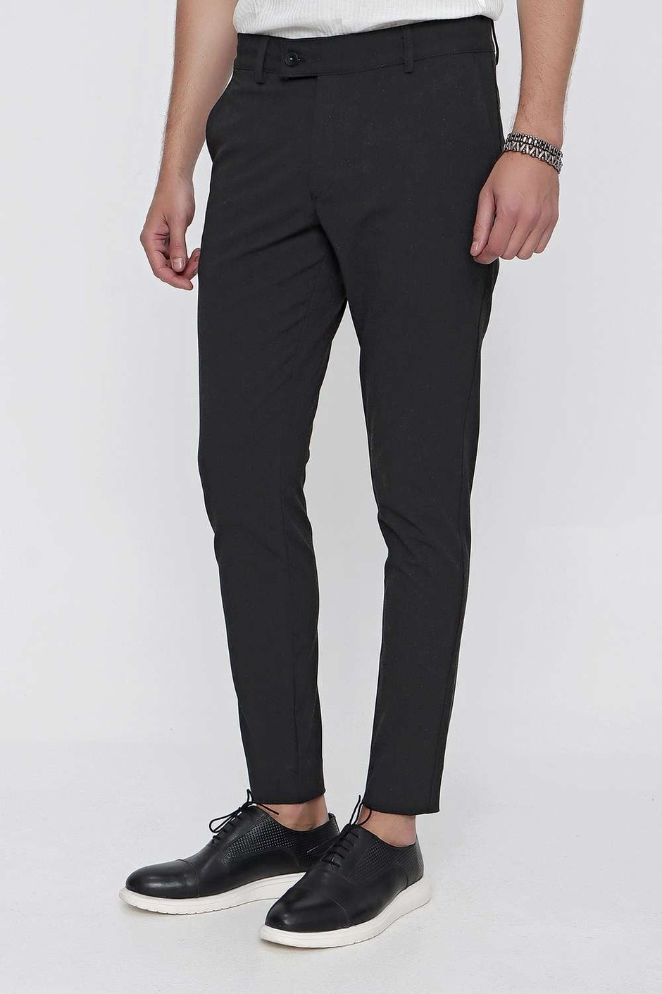 Slim Fit Pilesiz Yan Cepli Esnek Yünlü Antrasit Chino Pantolon P 1102