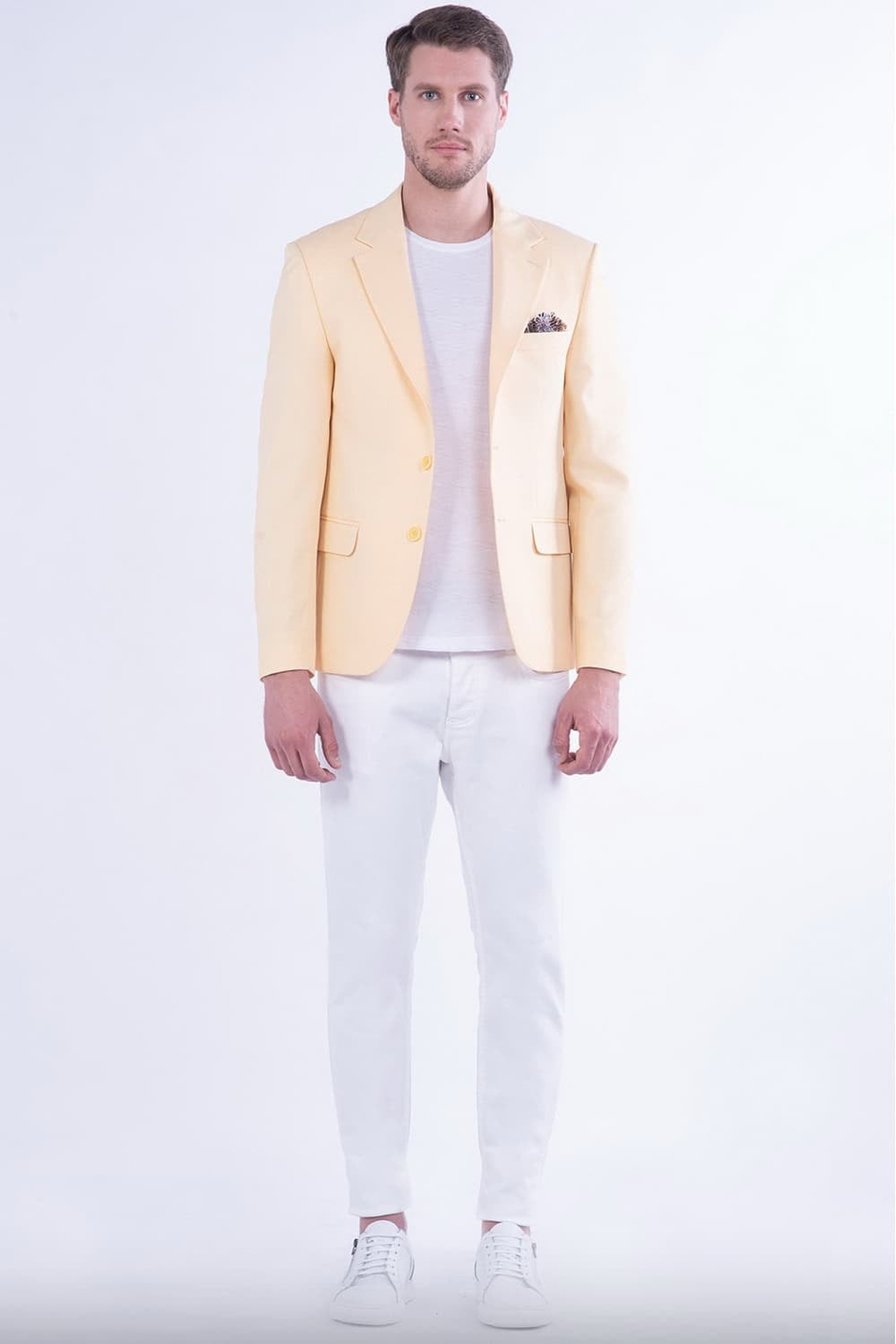 Slim Fit Tek Yırtmaç Mono Yaka Pamuklu Sarı Ceket C 591