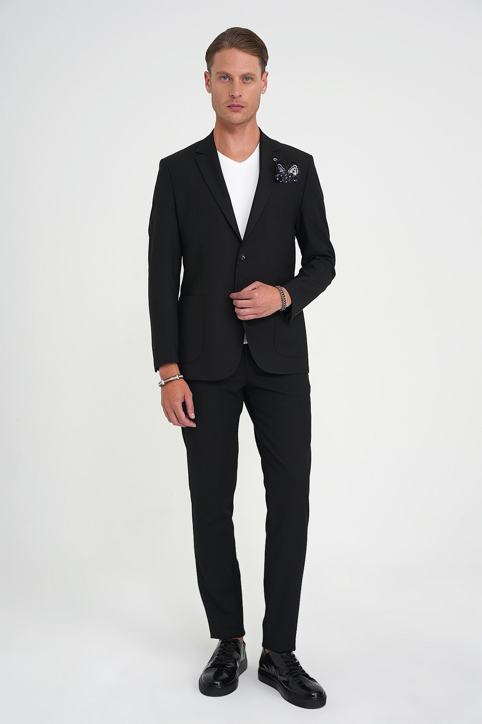 Slim Fit Torba Cep Esnek Pamuk Düz Siyah Blazer Ceket C 712