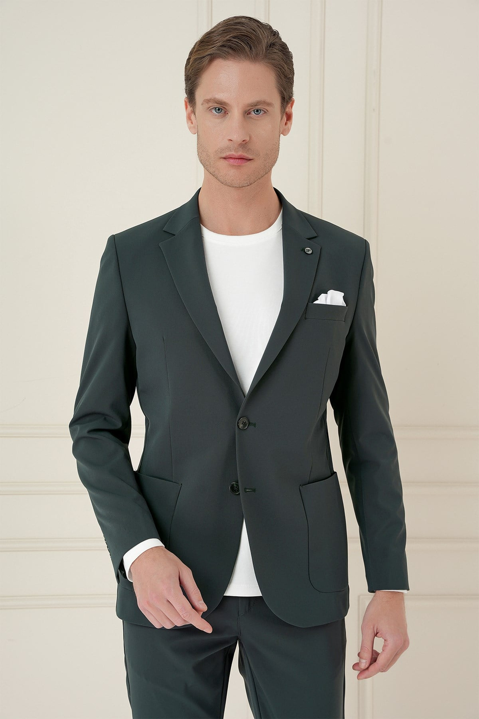 Slim Fit Torba Cep Esnek Spandex Karışımlı Düz Nefti Blazer Ceket C 696