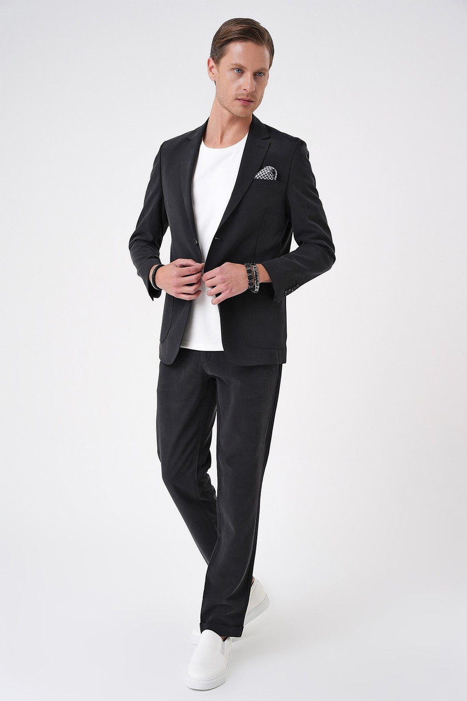Slim Fit Torba Cep Spandex Karışımlı Esnek Siyah Ceket C 714