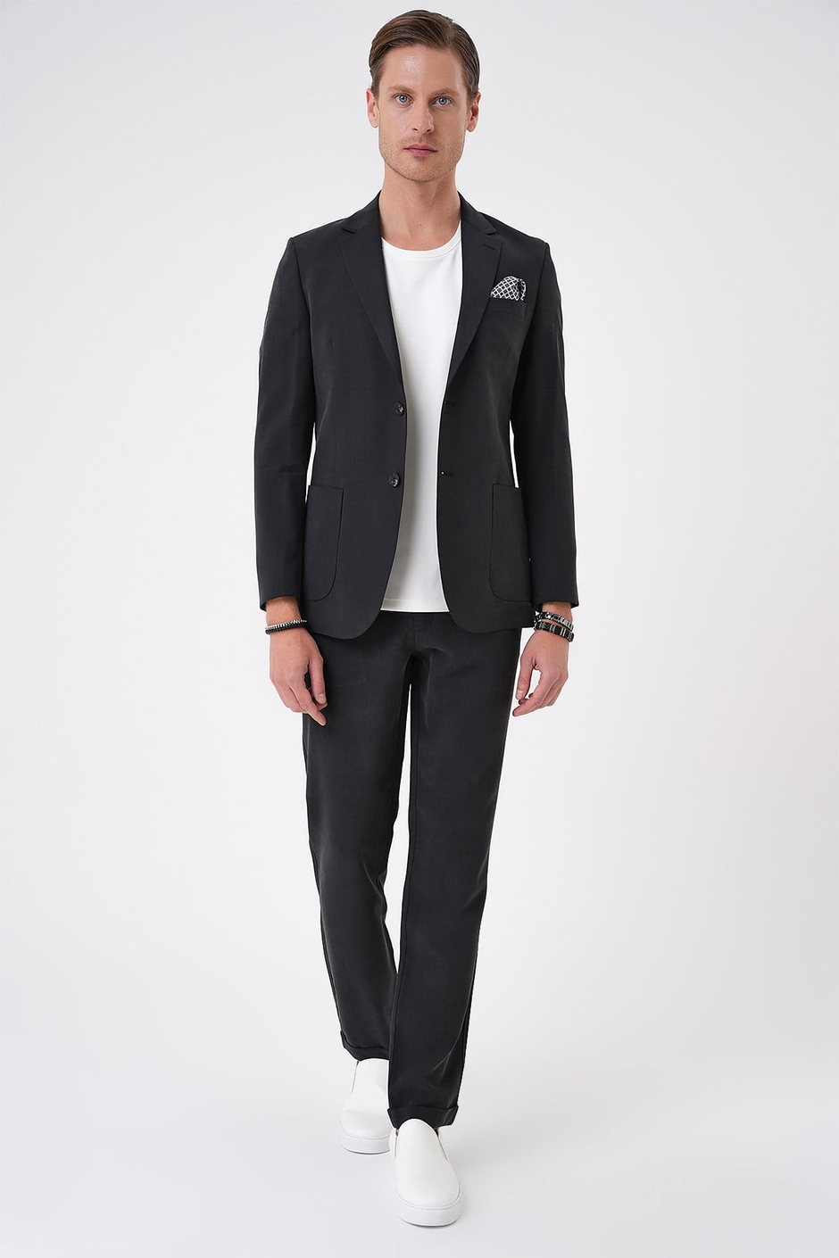 Slim Fit Torba Cep Spandex Karışımlı Esnek Siyah Ceket C 714
