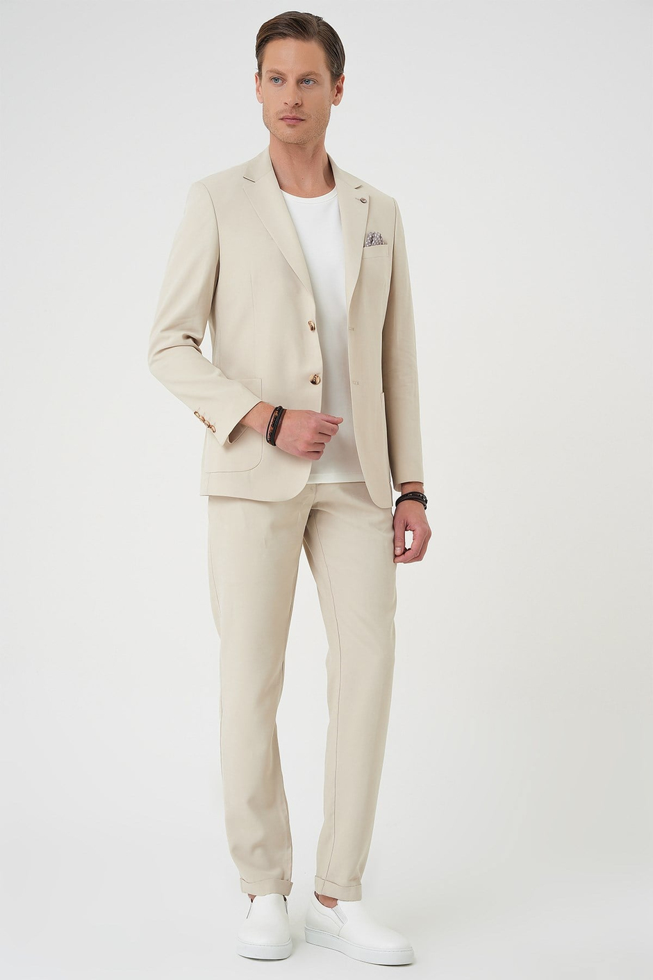 Slim Fit Torba Cep Spandex Karışımlı Esnek Krem Ceket C 714