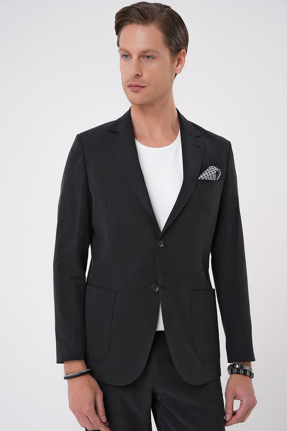Slim Fit Torba Cep Spandex Karışımlı Esnek Siyah Ceket C 714