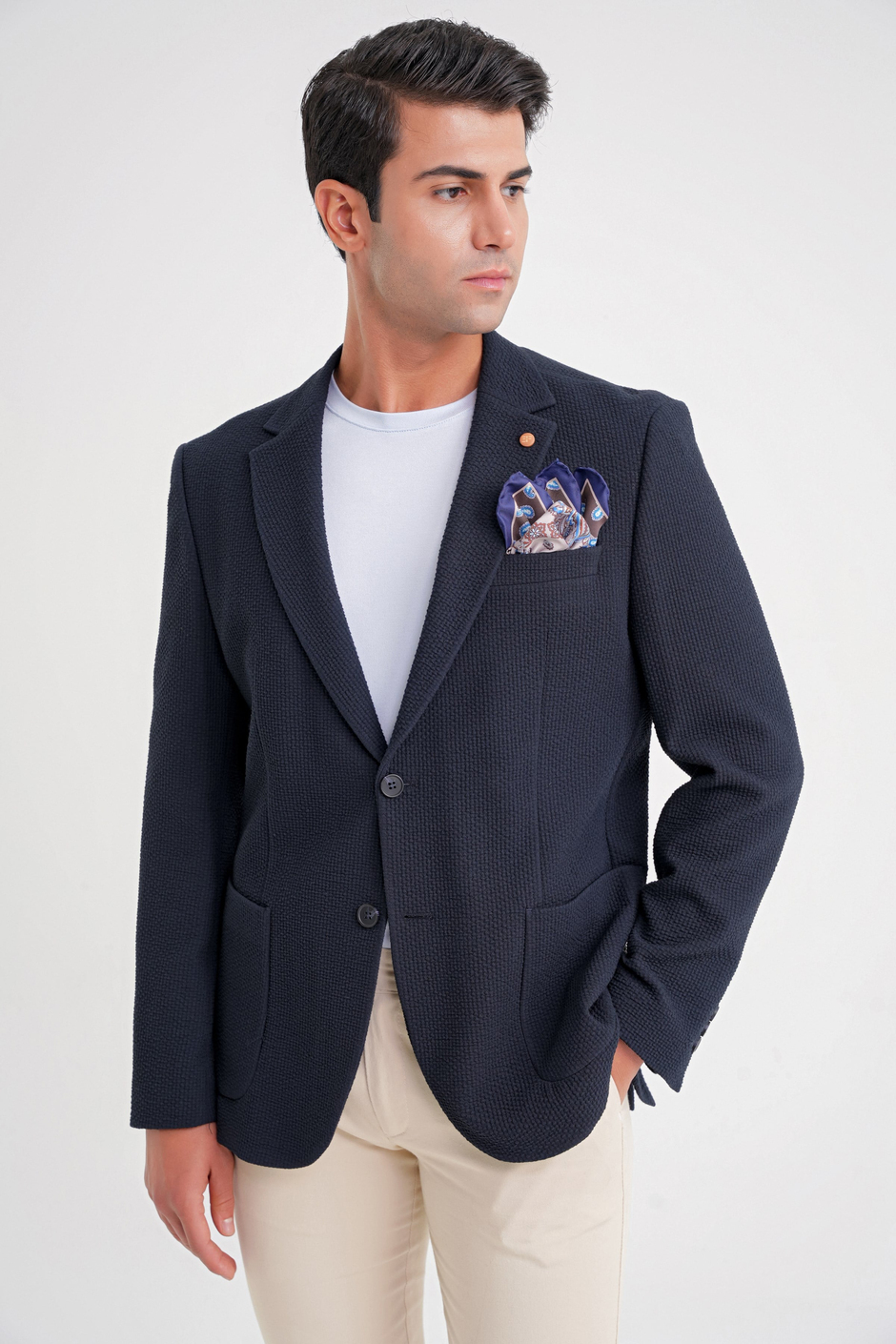Slim Fit Torba Cepli Esnek Pamuklu Lacivert Ceket C 694