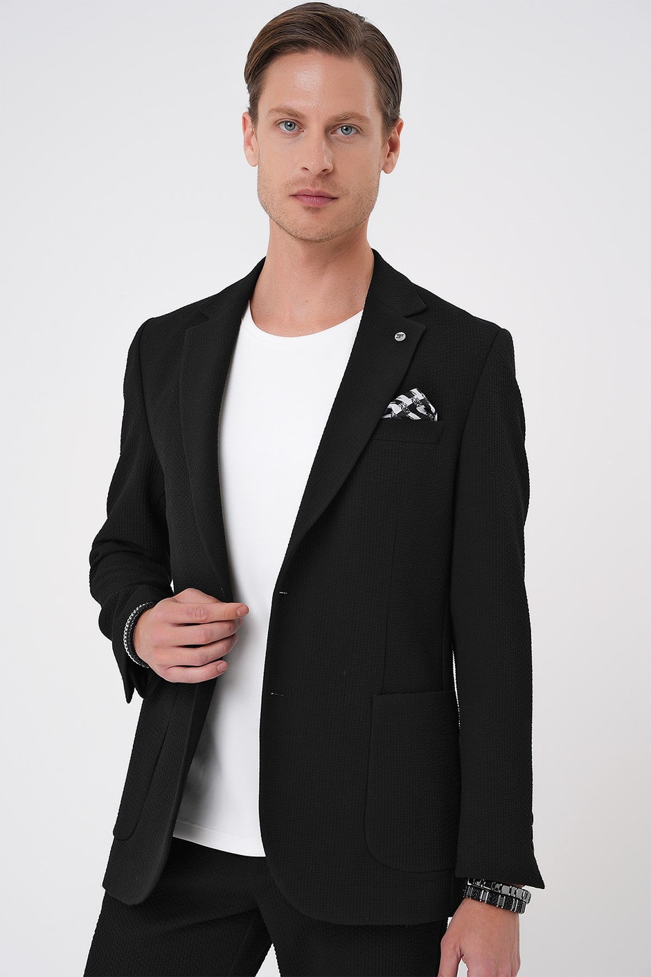 Slim Fit Torba Cepli Esnek Pamuklu Nero Siyah Ceket C 694