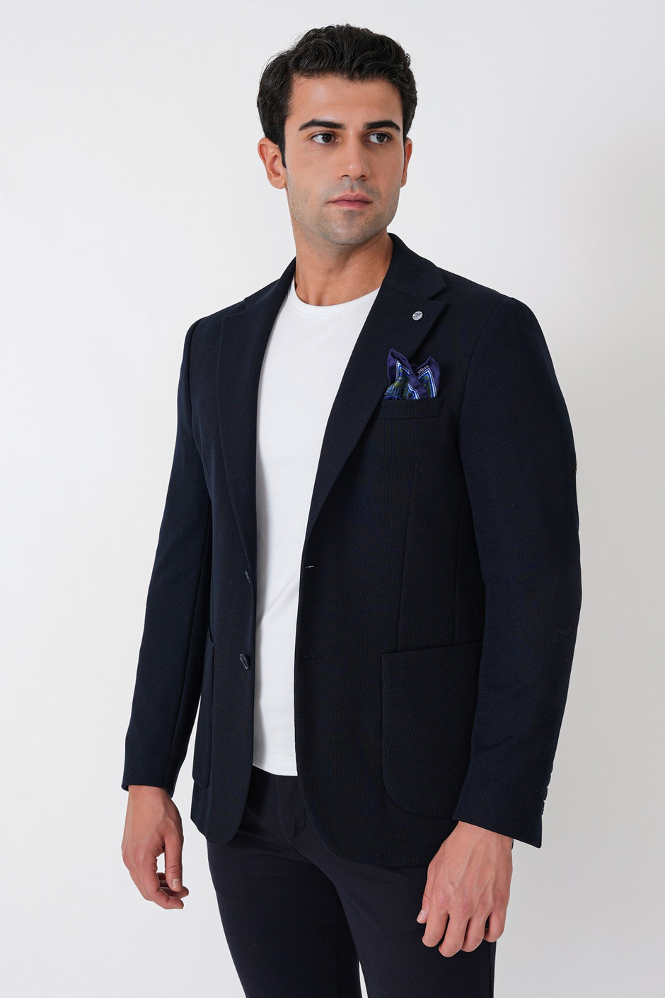 Slim Fit Torba Cepli Esnek Yünlü Lacivert Ceket C 745