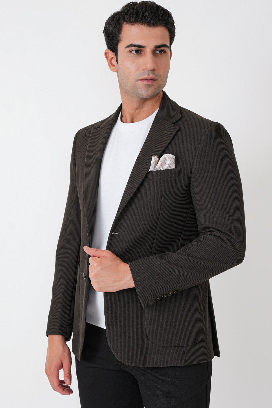 Slim Fit Torba Cepli Fitilli Dokuma Esnek Yünlü Haki Ceket C 747