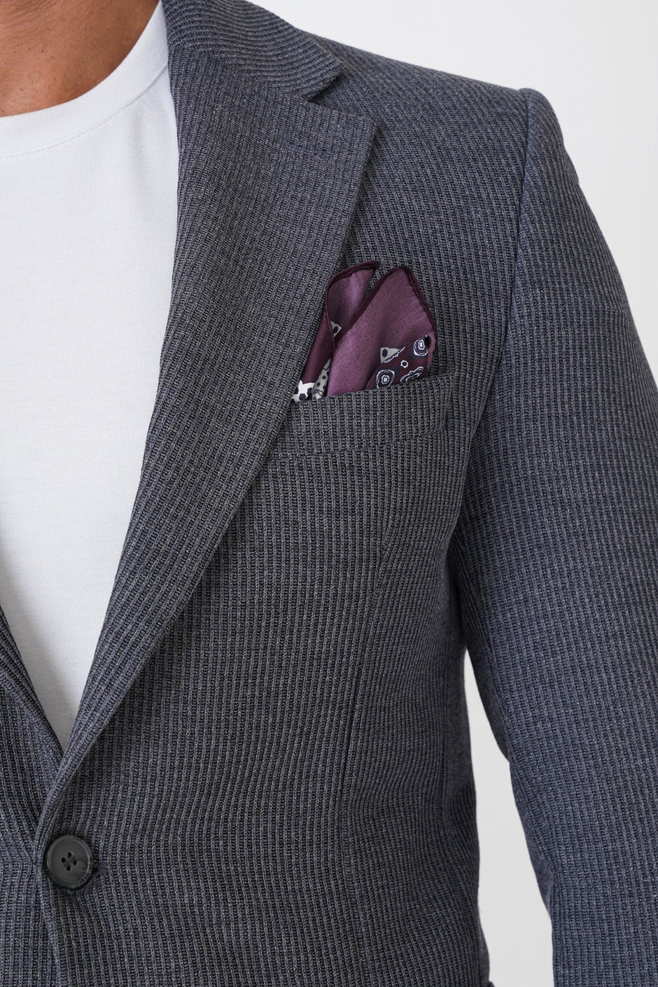 Slim Fit Torba Cepli Fitilli Dokuma Esnek Yünlü İndigo Ceket C 747