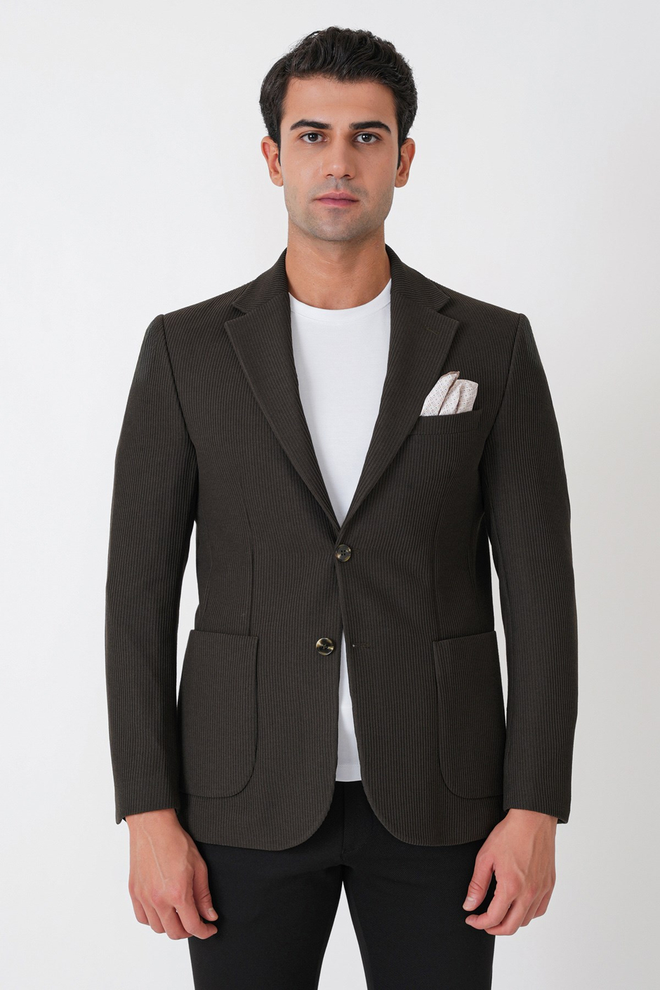 Slim Fit Torba Cepli Fitilli Dokuma Esnek Yünlü Haki Ceket C 747