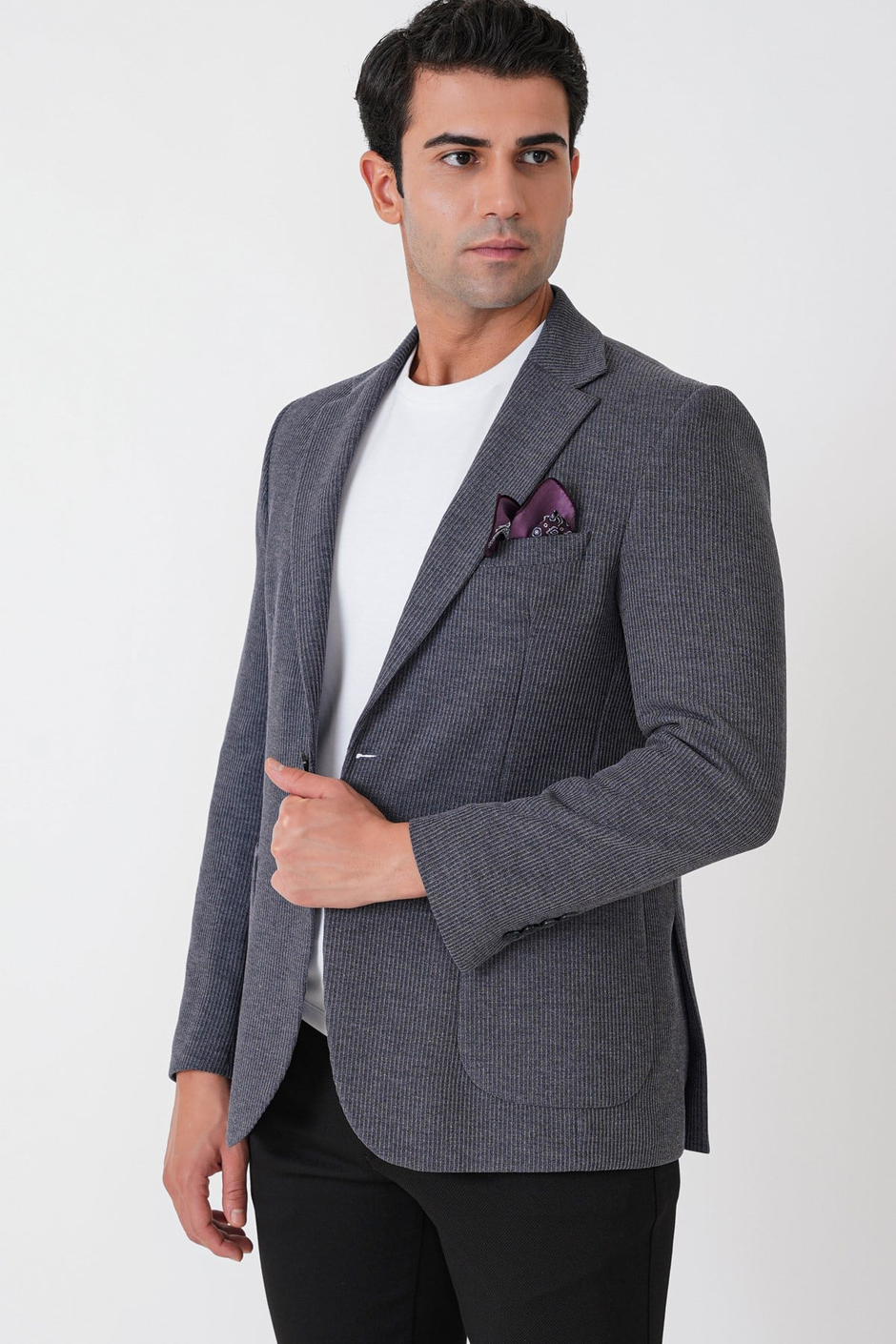 Slim Fit Torba Cepli Fitilli Dokuma Esnek Yünlü İndigo Ceket C 747