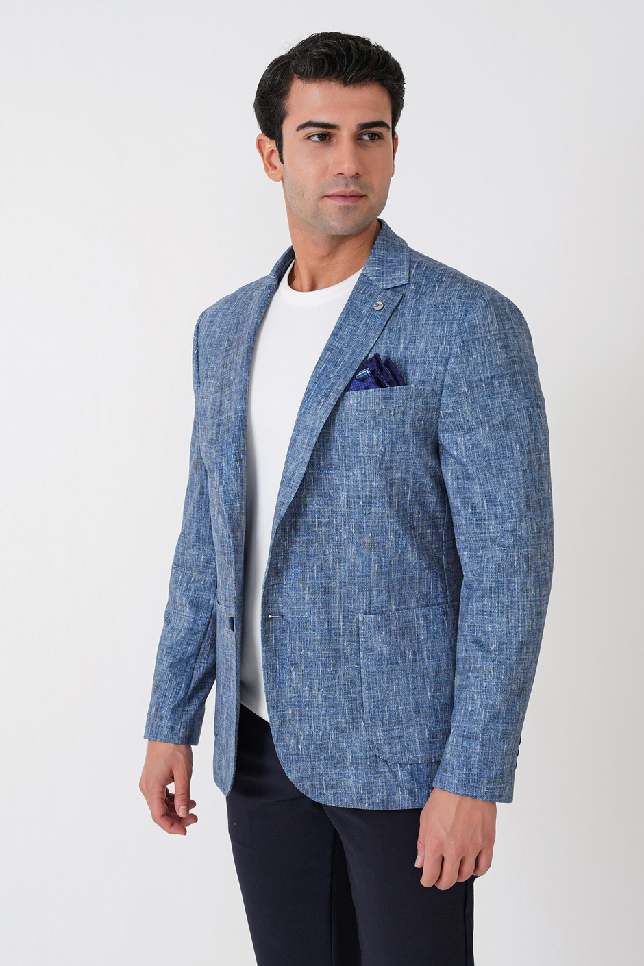 Slim Fit Torba Cepli Kırçıllı Dokuma Esnek Pamuklu İndigo Ceket C 748