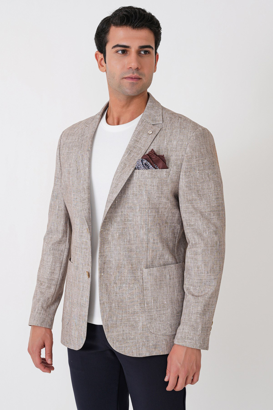 Slim Fit Torba Cepli Kırçıllı Dokuma Esnek Pamuklu Bej Ceket C 748