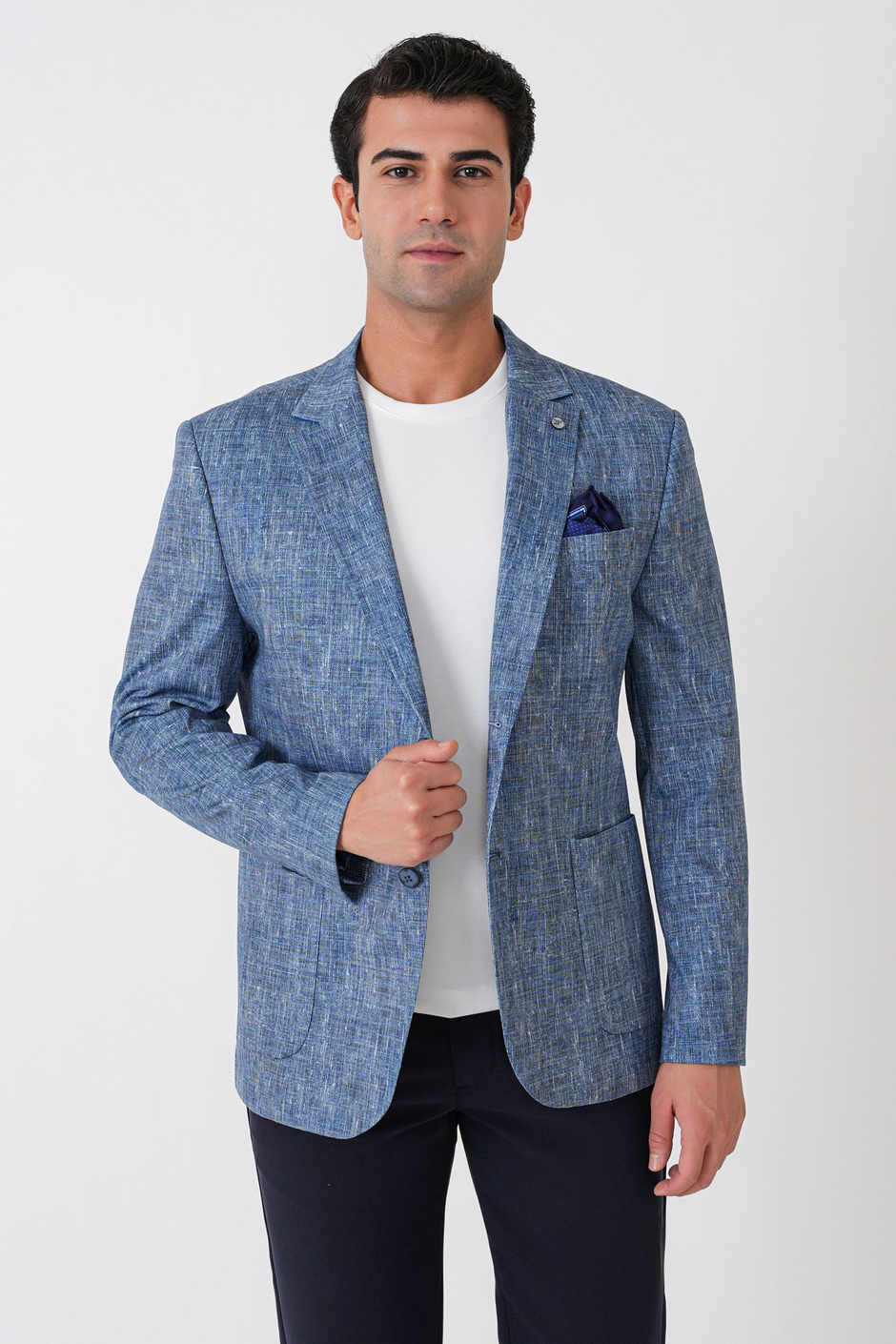 Slim Fit Torba Cepli Kırçıllı Dokuma Esnek Pamuklu İndigo Ceket C 748