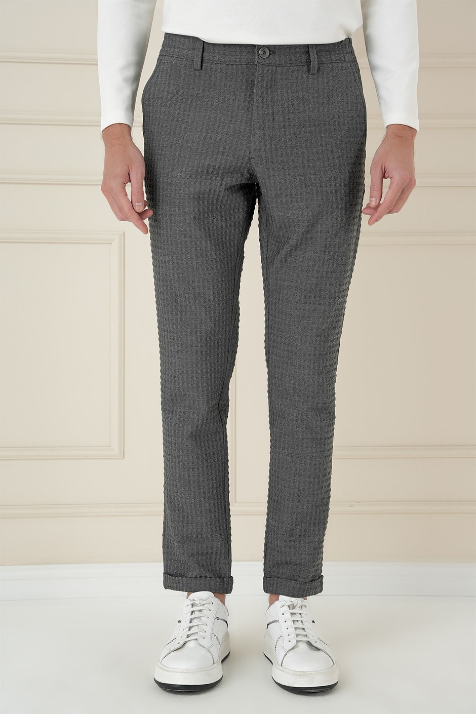Slim Fit Waffle Kumaş Esnek Pamuk Antrasit Pantolon P 1168