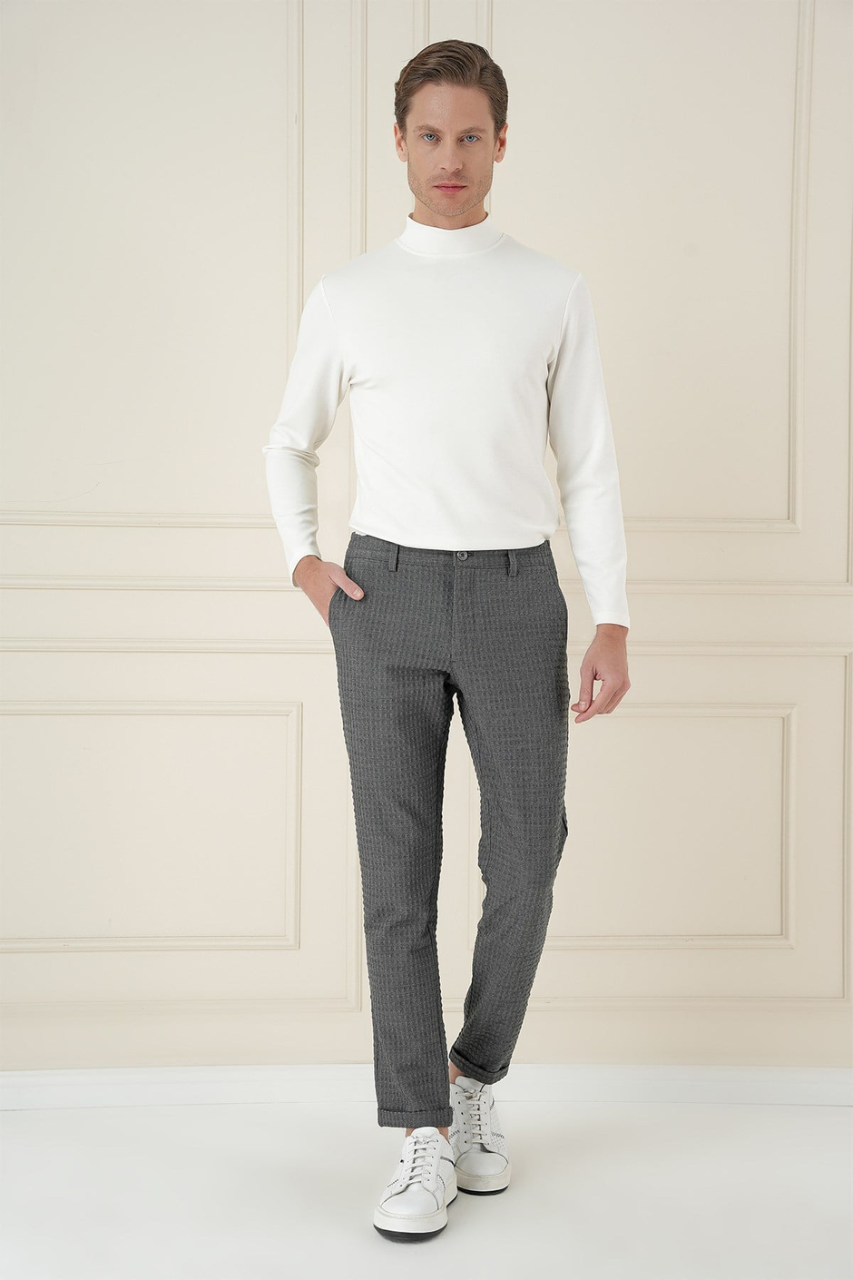Slim Fit Waffle Kumaş Esnek Pamuk Antrasit Pantolon P 1168