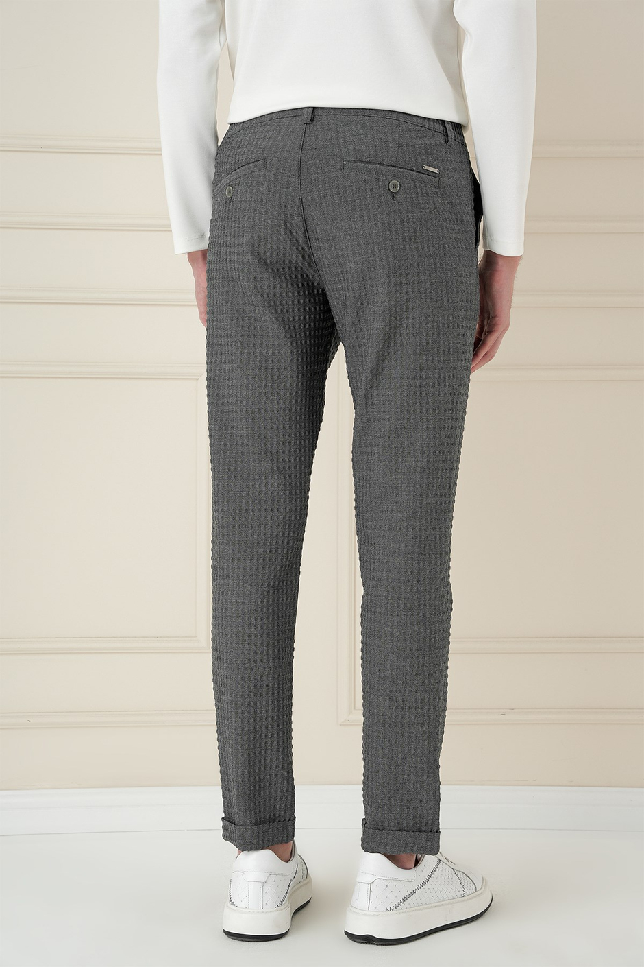 Slim Fit Waffle Kumaş Esnek Pamuk Antrasit Pantolon P 1168