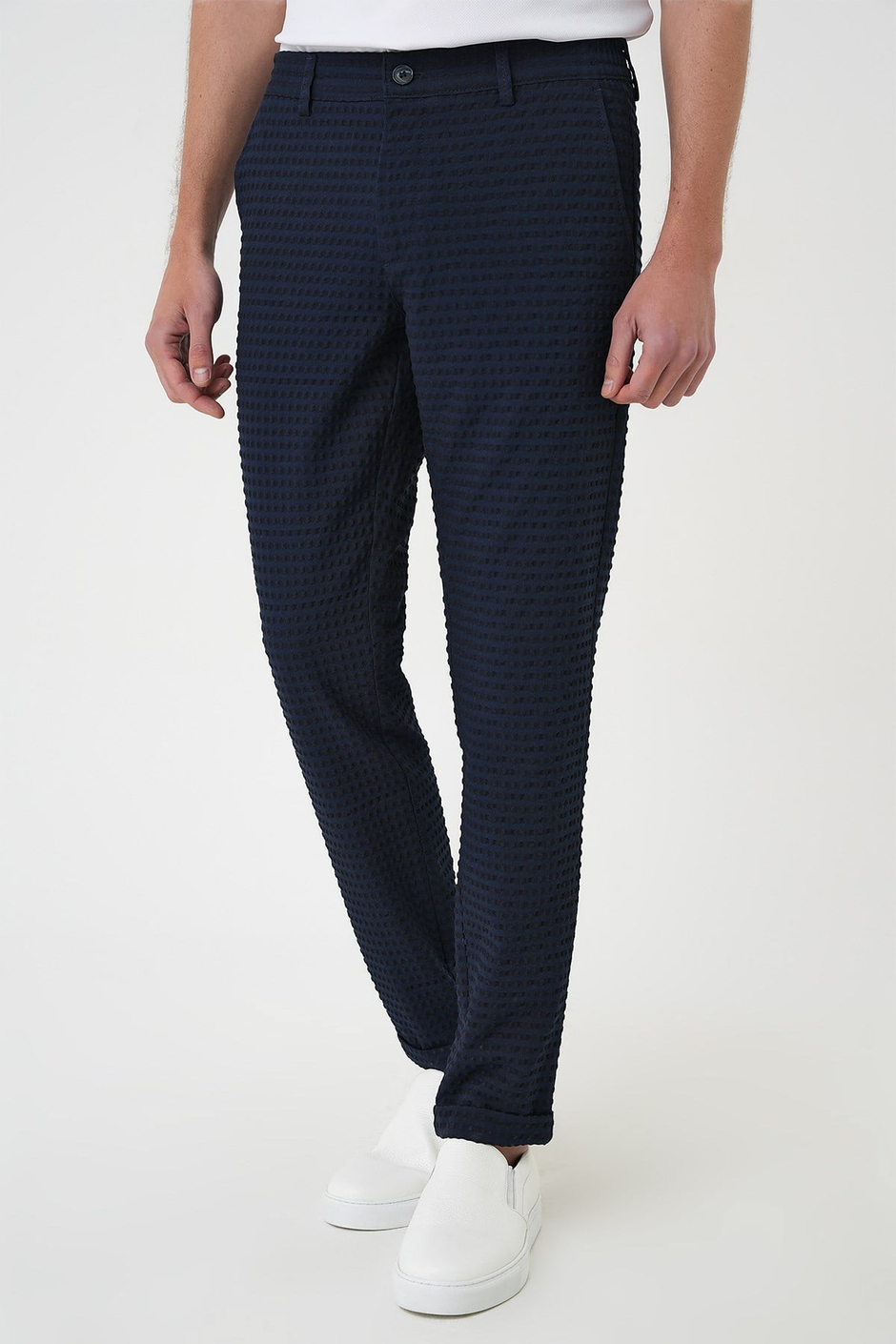 Slim Fit Waffle Kumaş Esnek Pamuk Lacivert Pantolon P 1168