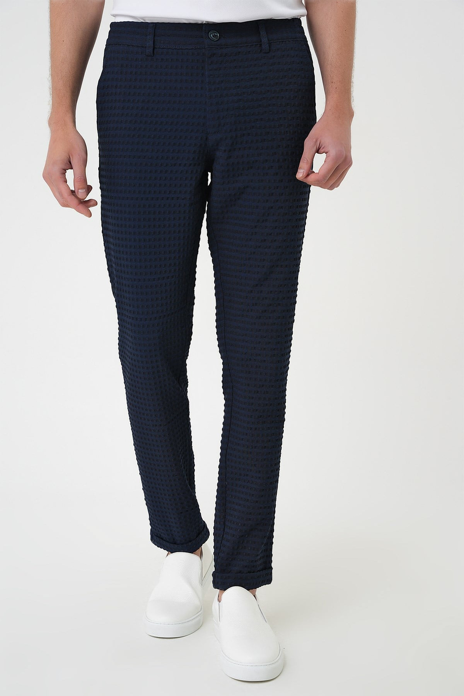 Slim Fit Waffle Kumaş Esnek Pamuk Lacivert Pantolon P 1168
