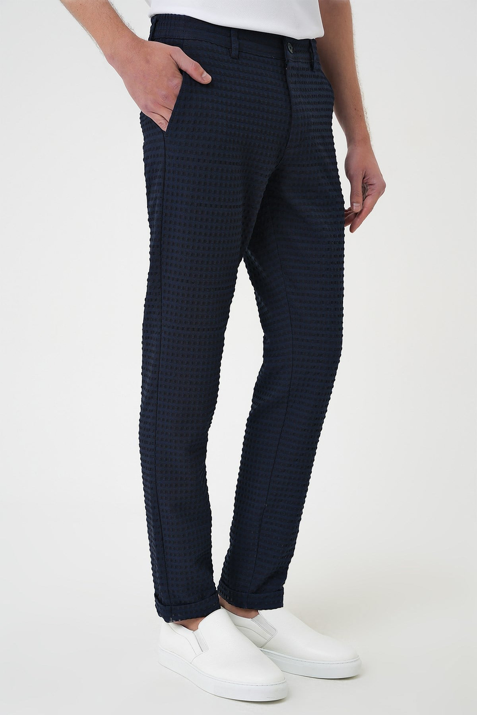 Slim Fit Waffle Kumaş Esnek Pamuk Lacivert Pantolon P 1168