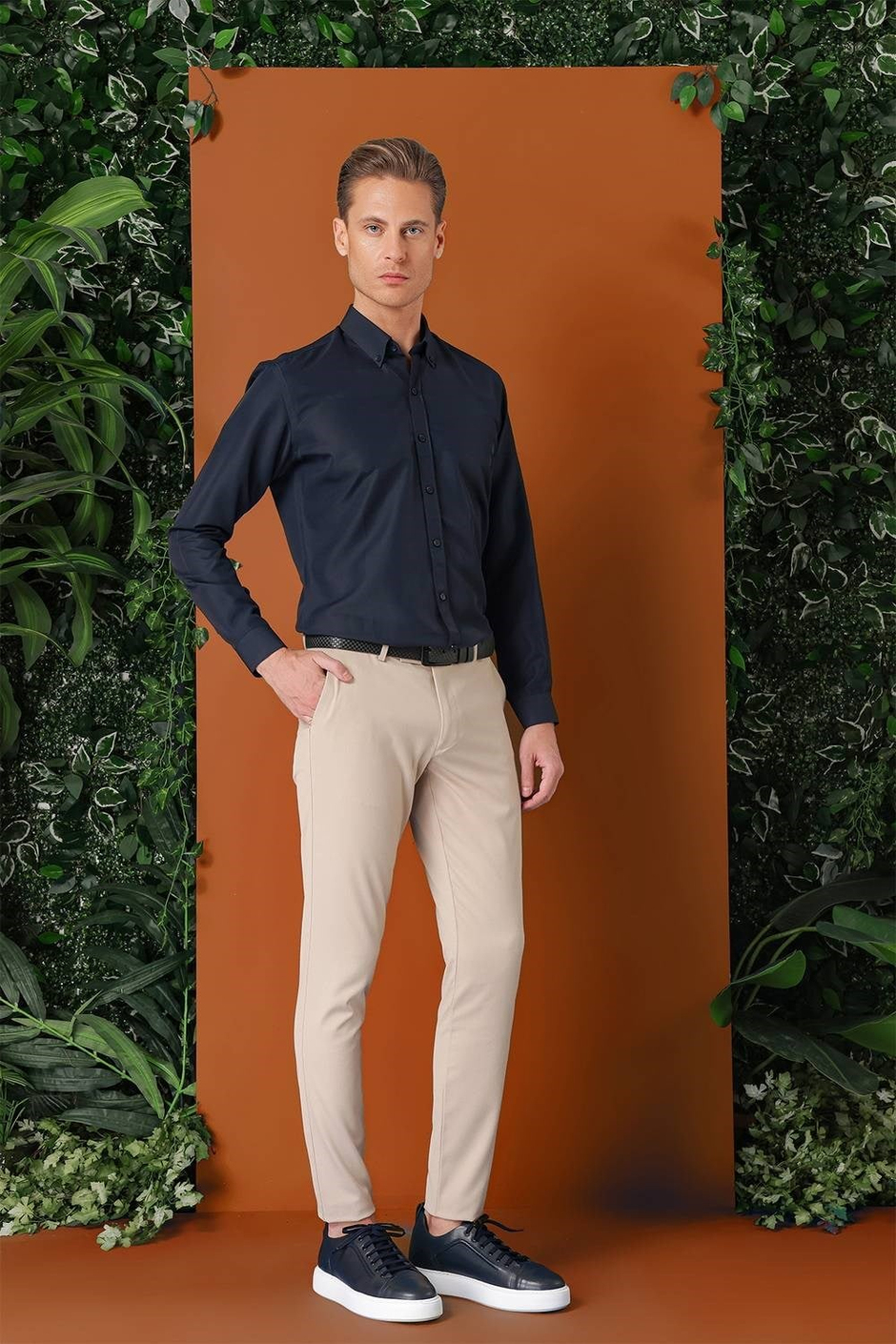 Slim Fit Yan Cep Esnek Pamuk Casual Bej Pantolon P 1147