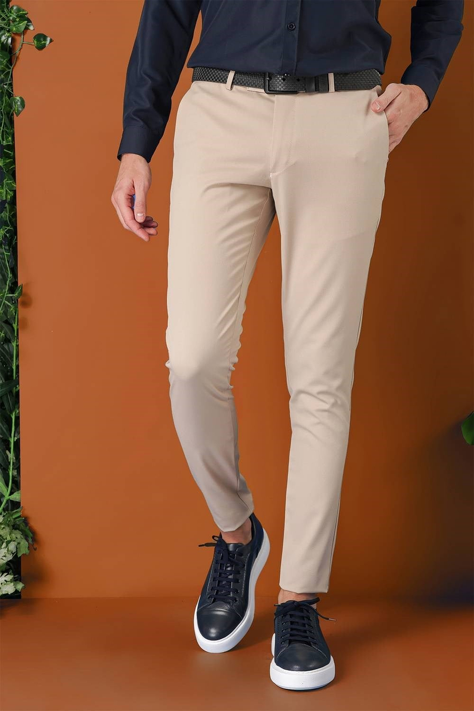 Slim Fit Yan Cep Esnek Pamuk Casual Bej Pantolon P 1147