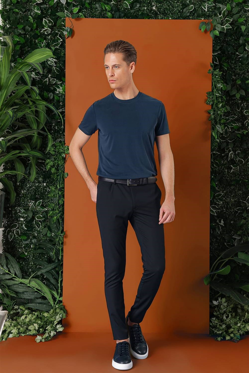 Slim Fit Yan Cep Esnek Pamuk Casual Lacivert Pantolon P 1147