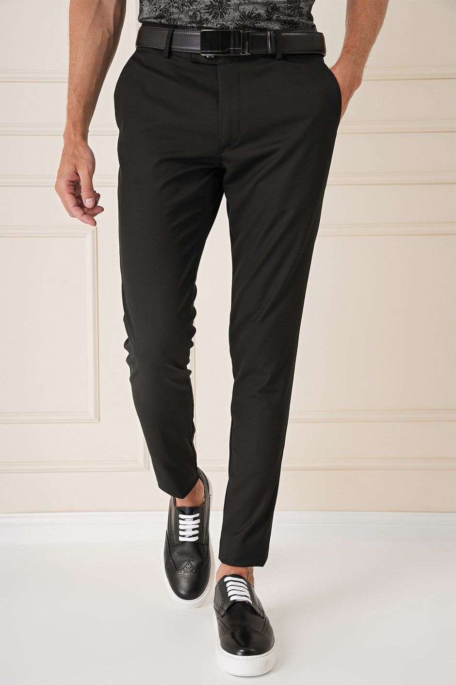 Slim Fit Yan Cep Esnek Pamuk Casual Siyah Pantolon P 1147