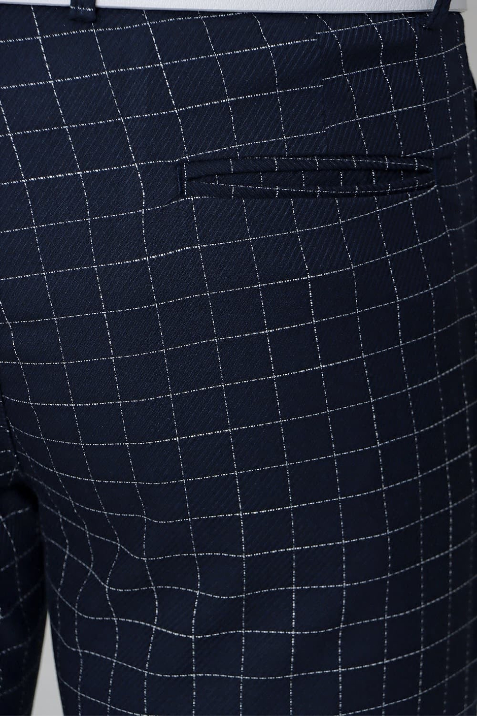 Slim Fit Yan Cep Esnek Pamuk Kareli Lacivert Pantolon P 1083