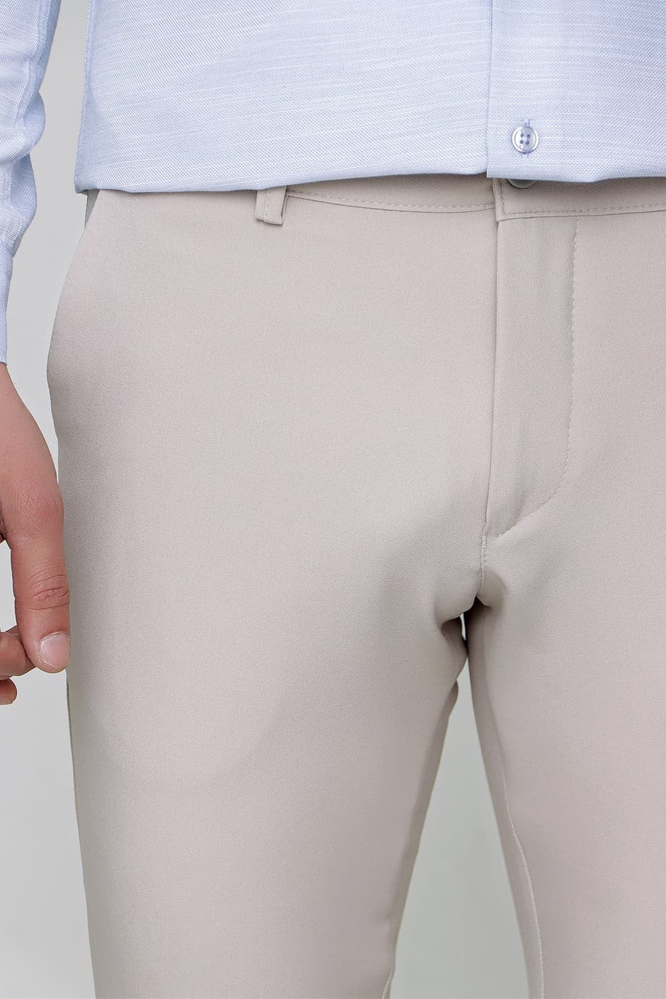 Slim Fit Yan Cep Esnek Pamuklu Bej Chino Pantolon P 1088