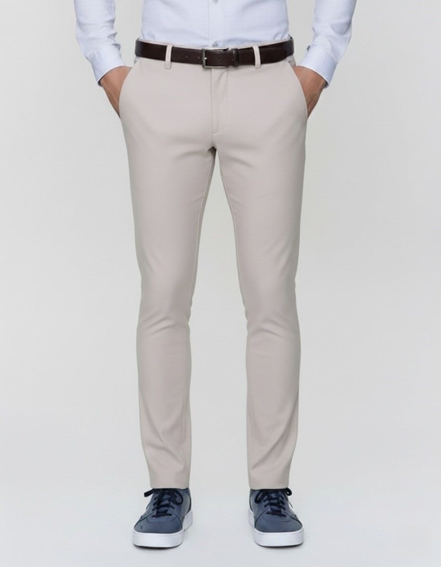 Slim Fit Yan Cep Esnek Pamuklu Bej Chino Pantolon P 1088